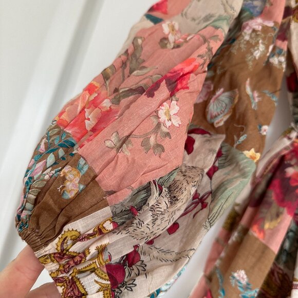 Zimmermann Cassia Blouson A-line Mini Dress Belted Floral Patchwork Size 2 - Picture 10 of 13